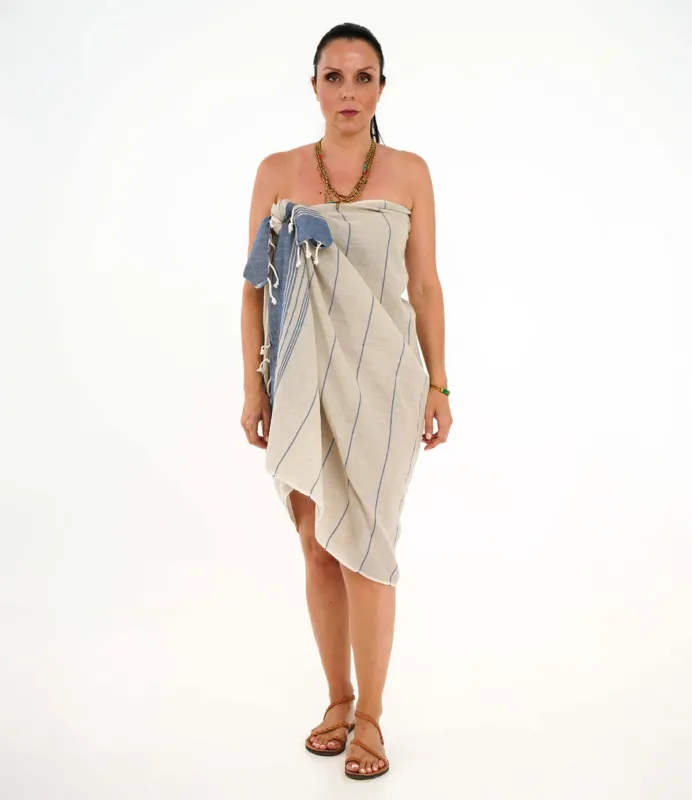 Πετσέτα Πεστεμάλ Μπέζ/Μπλέ PEACE