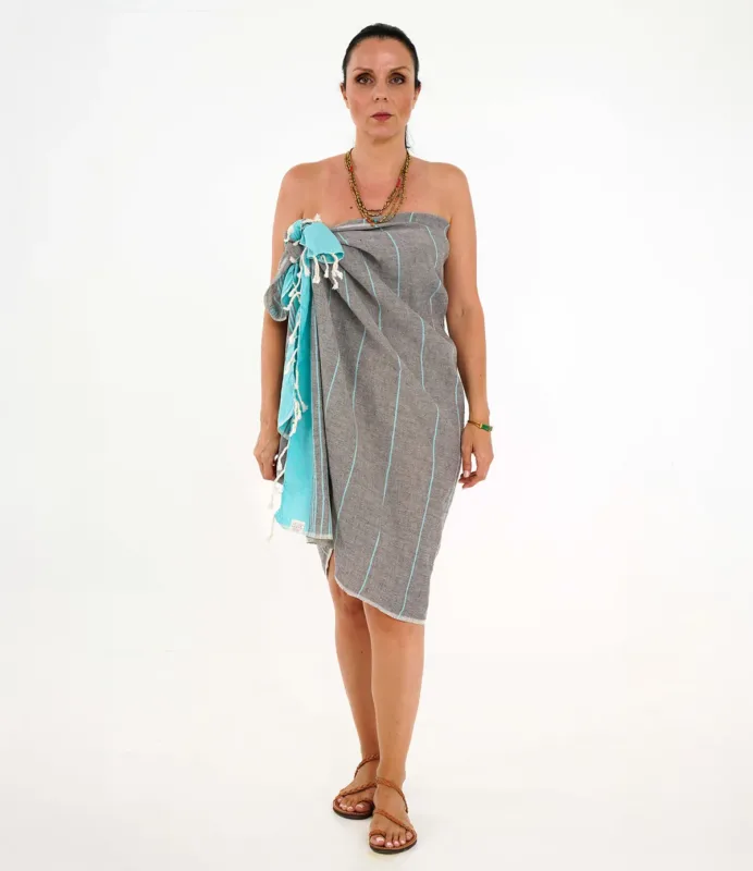 Πετσέτα Πεστεμάλ Μαύρη/Τυρκουάζ PEACE