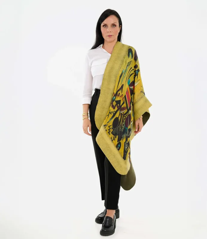 Σάλι, Διπλής Όψης, Λαδί/Μουσταρδί Τσόχα, Σχέδιο Μουσταρδί Kandinsky Μετάξι