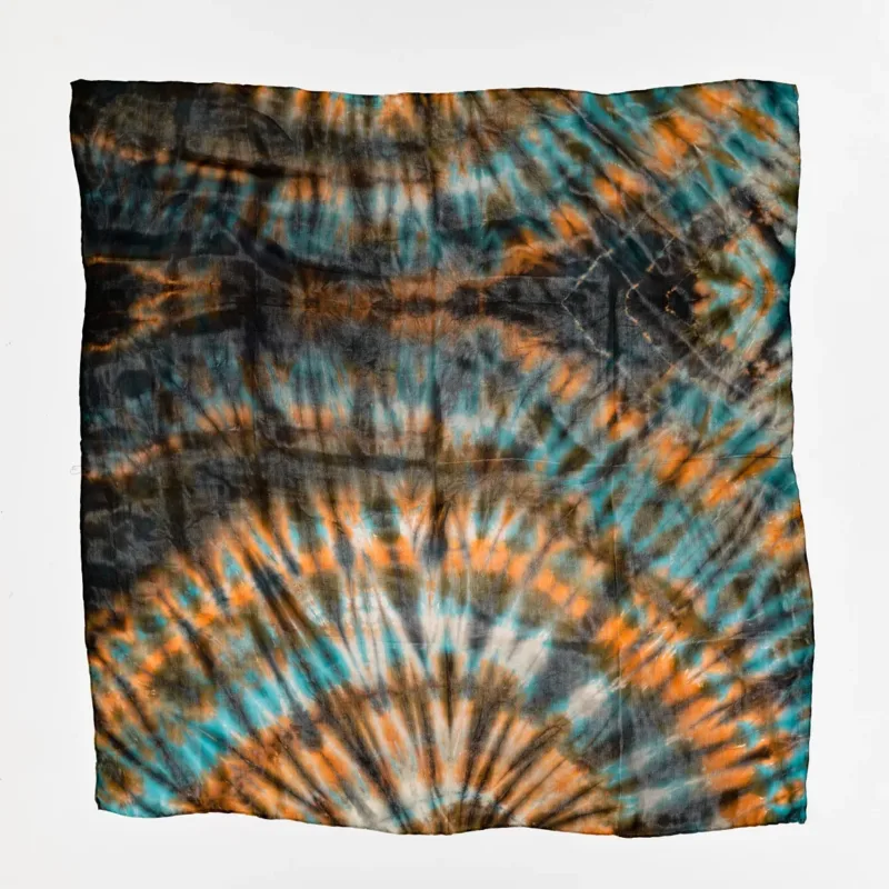 Μαντήλι, Τυρκουάζ/Πορτοκαλί/Καφέ Tie Dye, Μπατίκ Κρέπ Μετάξι